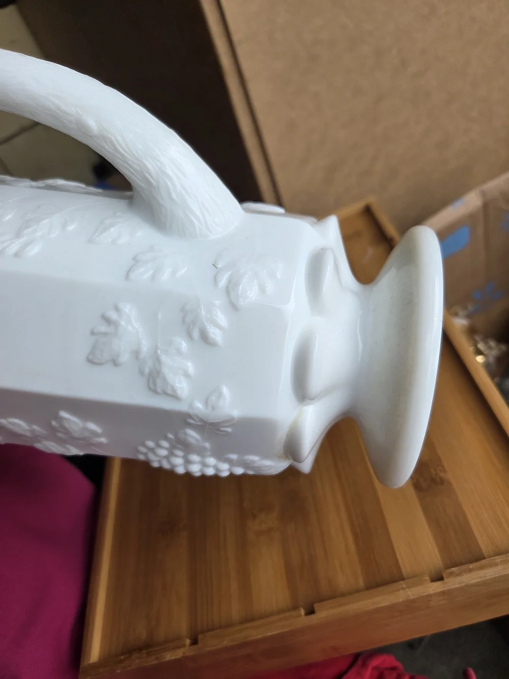 White Floral Milk Glass Pitcher - Elegant Home Accent Heavy